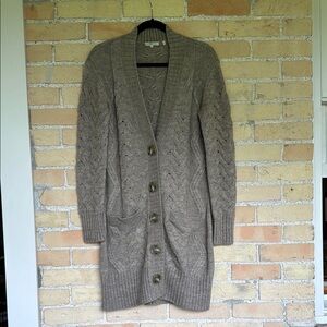 Vince Cable Knit Long Brown Alpaca-Wool Blend Cardigan Sweater